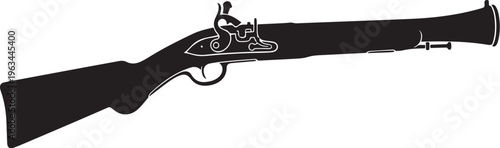 Vintage rifle, antique firearm, black silhouette, vector illustration, hunting weapon, old gun