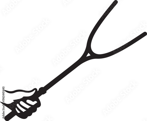 Black, vector pitchfork icon, farm tool, agriculture symbol, monochrome illustration