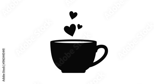 A black cup with floating hearts minimalist design silhouette