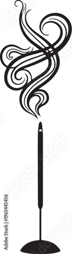 Black, swirling smoke, decorative incense stick holder, modern sculpture, abstract design element