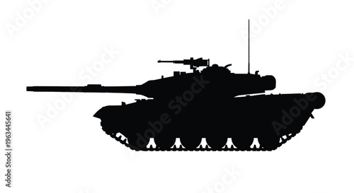 Black silhouette of a modern main battle tank side view silhouette