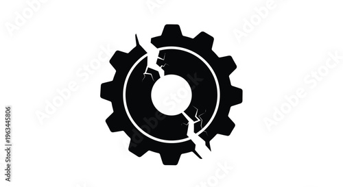 A broken gear with lightning showcasing a dramatic black silhouette