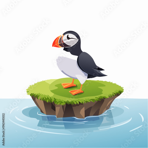 Papageitaucher auf grüner Insel