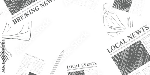 Grey of newspapers with headlines breaking news local newts and local events beside a pencil