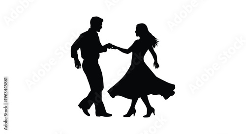 Couple dancing intimately a romantic black figure silhouette