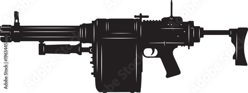 Black assault rifle, machine gun vector, firearm illustration, military weapon