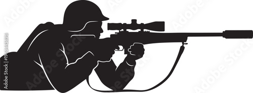 Sniper, rifle, soldier, silhouette, black, icon, vector, military, shooting, hunting