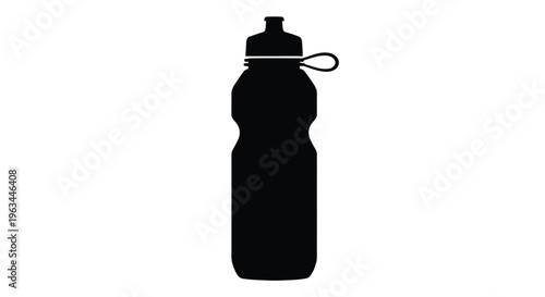 A black silhouette of a reusable water bottle against white background