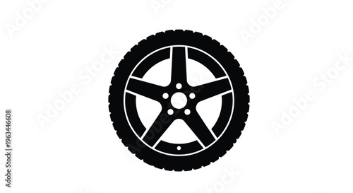 A black silhouette of a car wheel with a five spoke design silhouette