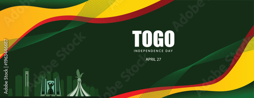 Togo independence day April 27 banner with flowing flag colors and modern vector background