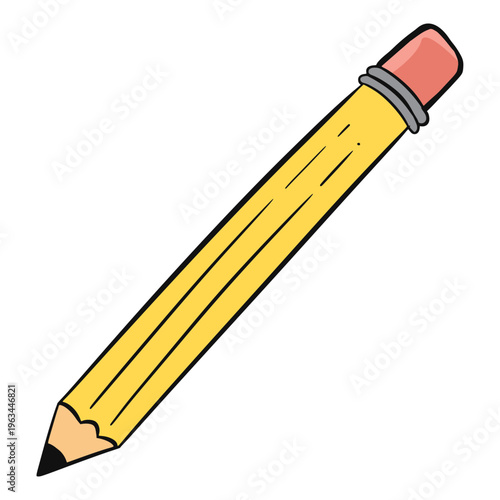 Cartoon Illustration of a Yellow Pencil