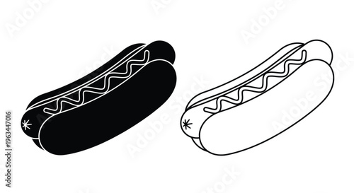 Two hot dogs one filled and one a dark silhouette
