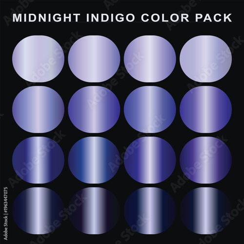 Midnight Indigo Color Pack — 16 Metallic Midnight Blue Gradient Swatches Vector