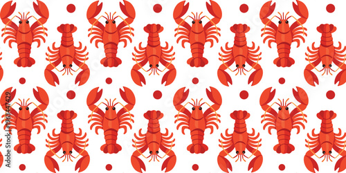 seafood themed red crayfish pattern seamless white background