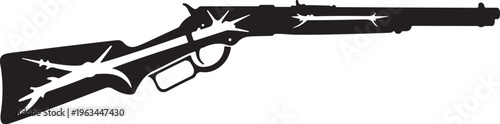 Black and white rifle vector, cracked camouflage design, gun silhouette, hunting icon