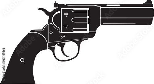 Revolver, Handgun, Gun, Firearm, Black, Vector, Illustration, Silhouette, Weapon