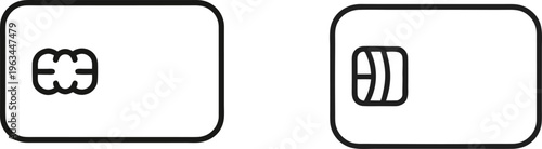 SIM card icon outline and credit card chip symbol for telecommunications and finance.