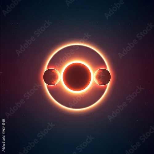Solar eclipse with moon phases in space astronomy illustration