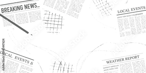 Newspaper clipping with breaking news local events and weather report headlines and text