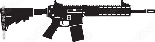 Black rifle, assault rifle, gun silhouette, weapon icon, vector illustration, military firearm, modern rifle