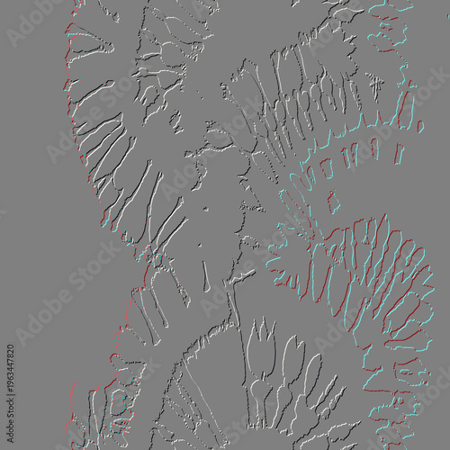 3d embossed floral roses flowers seamless pattern. Textured white gray emboss vector background with relief line art rose flowers, leaves, berries. Beautiful surface endless texture with 3d effect.