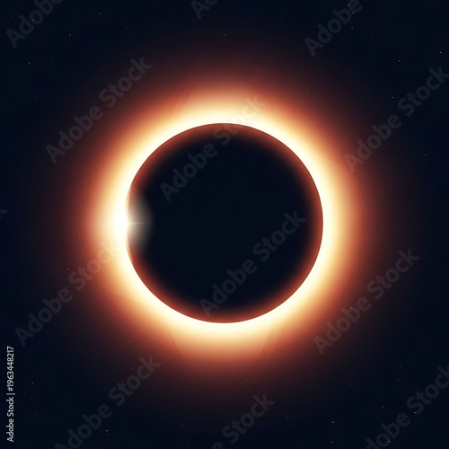 Solar eclipse with the moon blocking the suns light in space with stars