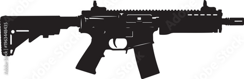 Rifle, assault rifle, gun, black silhouette, weapon, vector illustration, firearm, military, monochrome