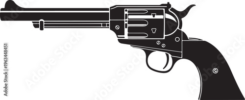 Revolver, Colt, Pistol, Gun, Firearm, Vector, Black, Illustration, Side View, Weapon