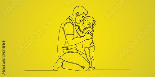 A man kneeling and embracing a woman in a simple line drawing
