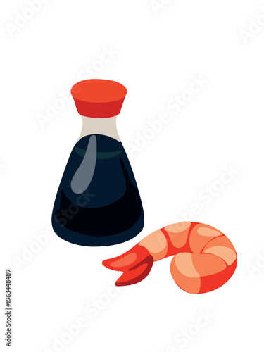 boiled shrimp with soy sauce isolated on clean white background