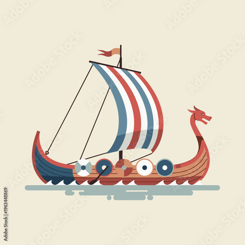 Viking drakkar ship sailing illustration