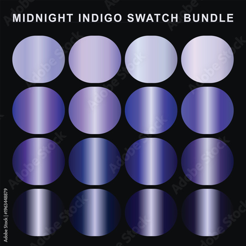 Midnight Indigo Swatch Bundle — 16 Metallic Navy Indigo Gradient Swatches Vector