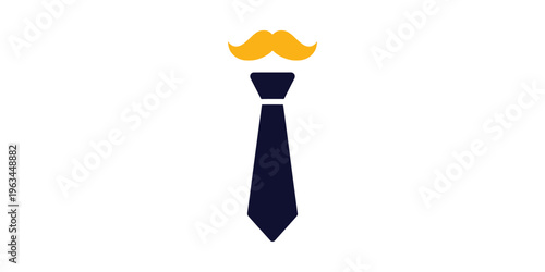 A cartoonish illustration of a dark blue necktie with a yellow flame on top