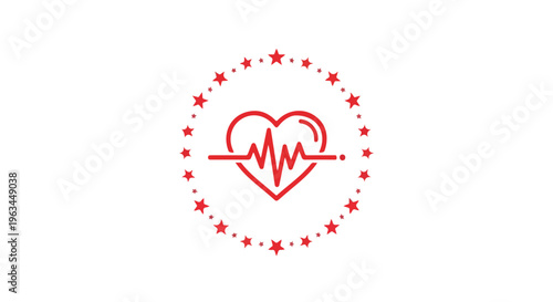 Red logo of a heart with an ECG line surrounded by stars on a white background.