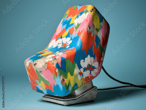 Cowbell painted in vibrant motifs, echoing soft neural pulses