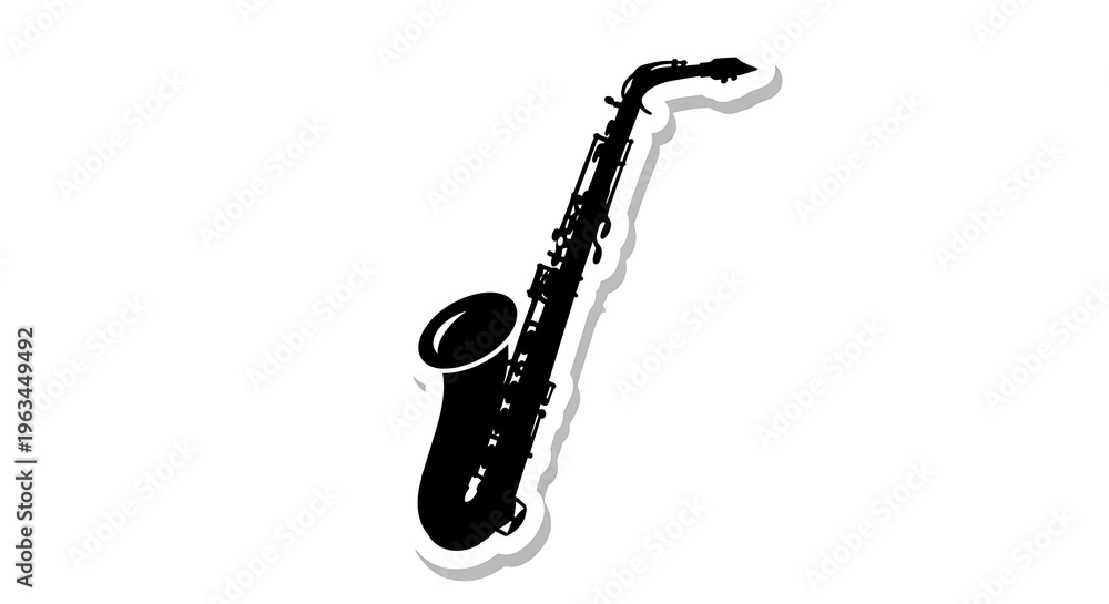 Naklejka premium Saxophone musical instrument silhouette with shadow isolated on white background transparent background