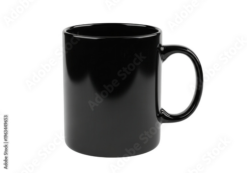 A sleek black ceramic mug with a simple and modern design
