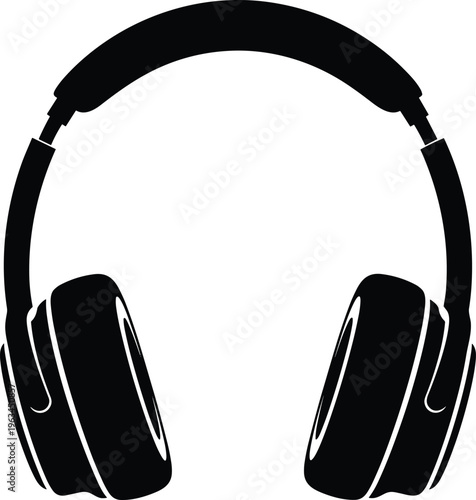 Black Headphone Silhouette Icon Vector Illustration Isolated On White Background For Music Audio Podcast Studio Equipment And Sound Technology Design