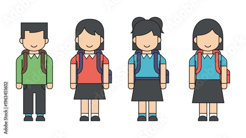 School Days: A group of diverse students, each bearing a backpack and exuding the cheerful spirit of education.