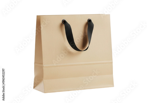 Light brown paper shopping bag with black handles ready for use