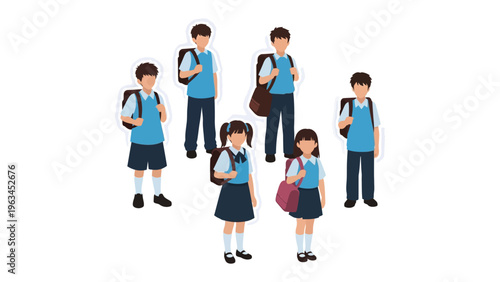 School Uniforms: A group of school children stand, showcasing the diversity of children and the pride in their uniforms.