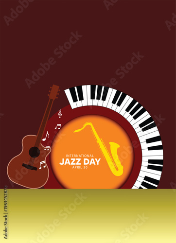 International jazz day April 30 poster with musical instruments and vibrant artistic vector poster