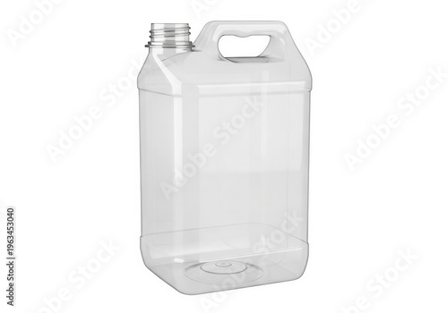 Clear plastic jug with a handle and spout for liquid storage