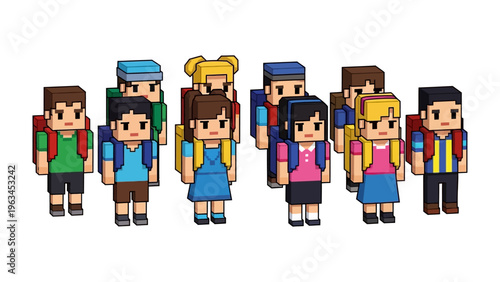 School Journey Illustration: A stylized illustration depicting a group of students, backpacks in tow, setting off on their educational journey.