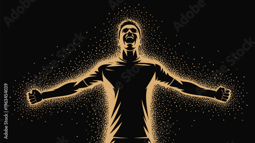 Cosmic figure with glowing arms spanning across a starry void Vector, illustration
