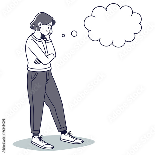 A person standing with arms crossed and thinking