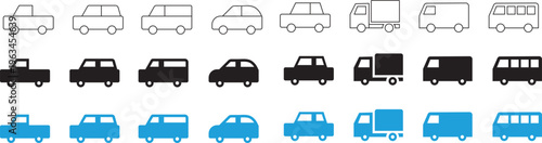 Vehicle Icon Set. Simple Transportation and Automobile Vector Illustration Collection
