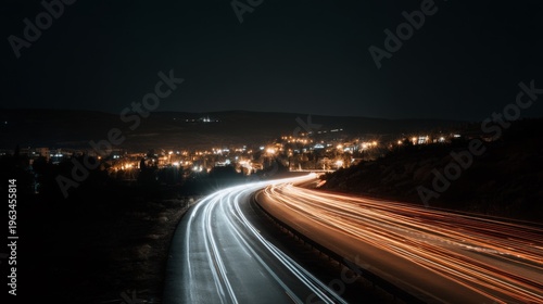 Nighttime Long Exposure Photo of Highway with Light Trails