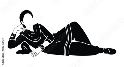 Elegant woman in a headscarf reclining in a minimalist black and white style