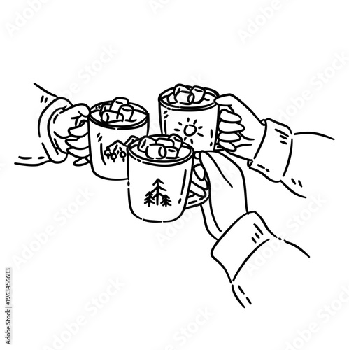 hot cocoa with marshmallows mugs toast 